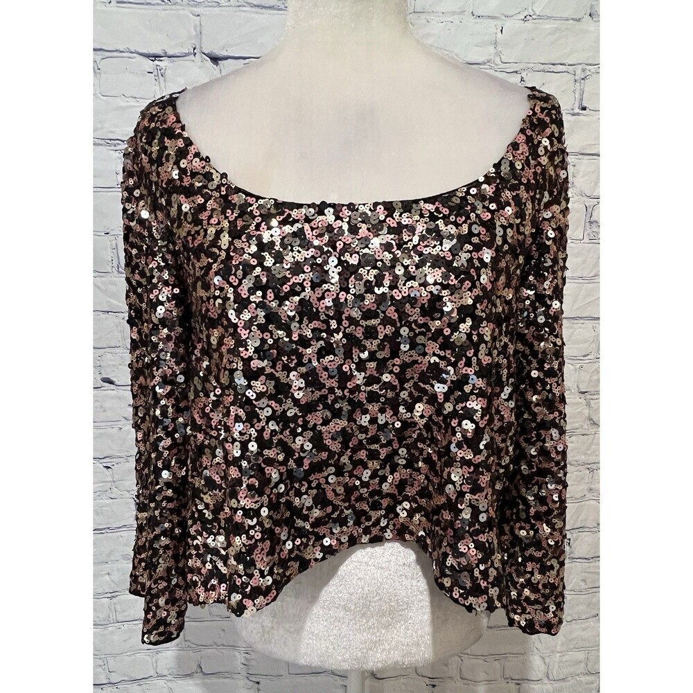 Wink Multi Color Sequin High-low Long Sleeve Top Cut Out Back Small